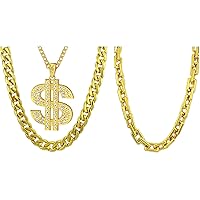 3 Pcs Dollar Sign Pendant Necklace Plastic Fake Chain Set Small Acrylic Hip Hop Rapper Faux Chunky Chain for 80s 90s Costume Jewelry Punk Style for Men Women