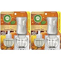 Plug in Scented Oil Starter Kit (Warmer + 2 Refills), Pumpkin Spice, Fall Scent, Essential Oils, Air Freshener (Pack of 2)