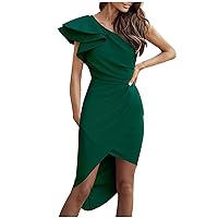 Women's Dress to Hide Tummy Dress Ruffle Sleeve Slit Wrap Ruched Bodycon Short Party Dresses Homecoming for, S-2XL