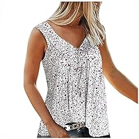 Women Sleeveless Shirts Tank Tops Ruched Flowy Vest Summer Casual V-Neck Loose Pleated T-Shirt S-7XL Corset Tops