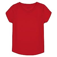 Girls' Short Sleeve V-Neck T-Shirt, Solid Cotton Blend Tee with Tagless Interior