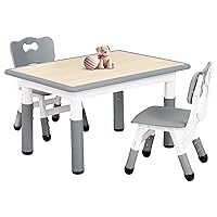 FUNLIO Kids Table and 2 Chairs Set for Ages 3-8, Height Adjustable Toddler Table and Chair Set, Easy to Wipe Arts & Crafts Table, for Classrooms/Daycares/Homes, CPC & CE Approved (3pcs Set) - Gray