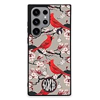 Monogram Cherry Tree Cardinals Case for Samsung Galaxy S23 Plus Ultra, Personalized Phone Case, Gift for Her Birthday Mom Girls, Black Rubber, Slim Fit