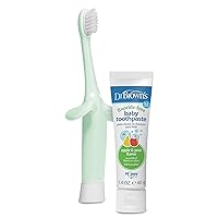 Infant-to-Toddler Training Toothbrush Set, Mint Elephant with Fluoride-Free Apple Pear Baby Toothpaste, 0-3 Years