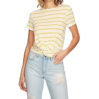 Womens Striped Twist Front Basic T-Shirt