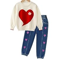 3-8T Little Big Girls Clothing Set 2pcs Cotton Knit Sweater and Jeans