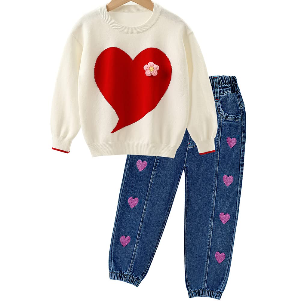 Peacolate 3-8T Little Big Girls Clothing Set 2pcs Cotton Knit Sweater and Jeans