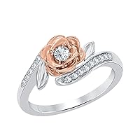 Round Cut Dia 14K Two-Tone Gold Over Enchanted Disney Belle's Rose Fashion Engagement Ring For Women's
