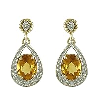 Citrine Natural Gemstone Oval Shape Drop Dangle Anniversary Earrings 925 Sterling Silver Jewelry | Yellow Gold Plated