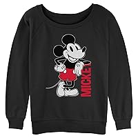 Disney Women's Classic Mickey Leaning Junior's Raglan Pullover with Coverstitch