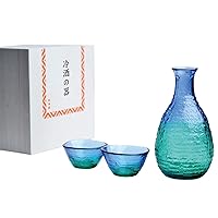 Toyo Sasaki Glass G604-M77 Cooling Sake Cup, Blue Green, Approx. 7.9 x 7.5 x 4.7 inches (20 x 19 x 12 cm), Sake Glass Collection, Liquor Bowl Assortment, Made in Japan, 3 Pieces
