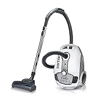 Tritan Bagged Canister Vacuum Cleaner, HEPA Filtration, Complete Home Care Tool Kit, Pet Hair Removal, Adjustable Power Setting, White