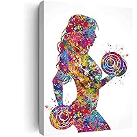 Canvas Art Poster,Fit Girl Watercolor Print Fitness Girl Mom Female Woman Dumbbells Wall Art Decor Gym Weight Lifting Sport Bodybuilding Weight Training- 8 in x12 in-Ready to hang