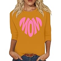 Ma Mama Mom Bruh Shirt Loose Fit 3/4 Sleeve Crew-Neck Mama Letter Printed Casual Summer Tops for Women 2024 Vacation