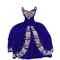 Romantic Lavender Embroidery Flowers Charro Quinceanera Prom Dresses 2024 Velvet Off Shoulder