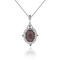 Sterling Silver Filigree Art Oval Gemstone Pendant Necklace for Women and Girls