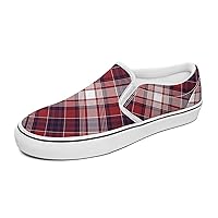 Red and White Check Plaid Women's and Man's Slip on Canvas Non Slip Shoes for Women Skate Sneakers (Slip-On)
