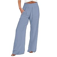 Women's Loose Fit Wide Leg Pants High Waist Straight Leg Casual Pants Lounge 2024 Lightweight Breathable Trousers