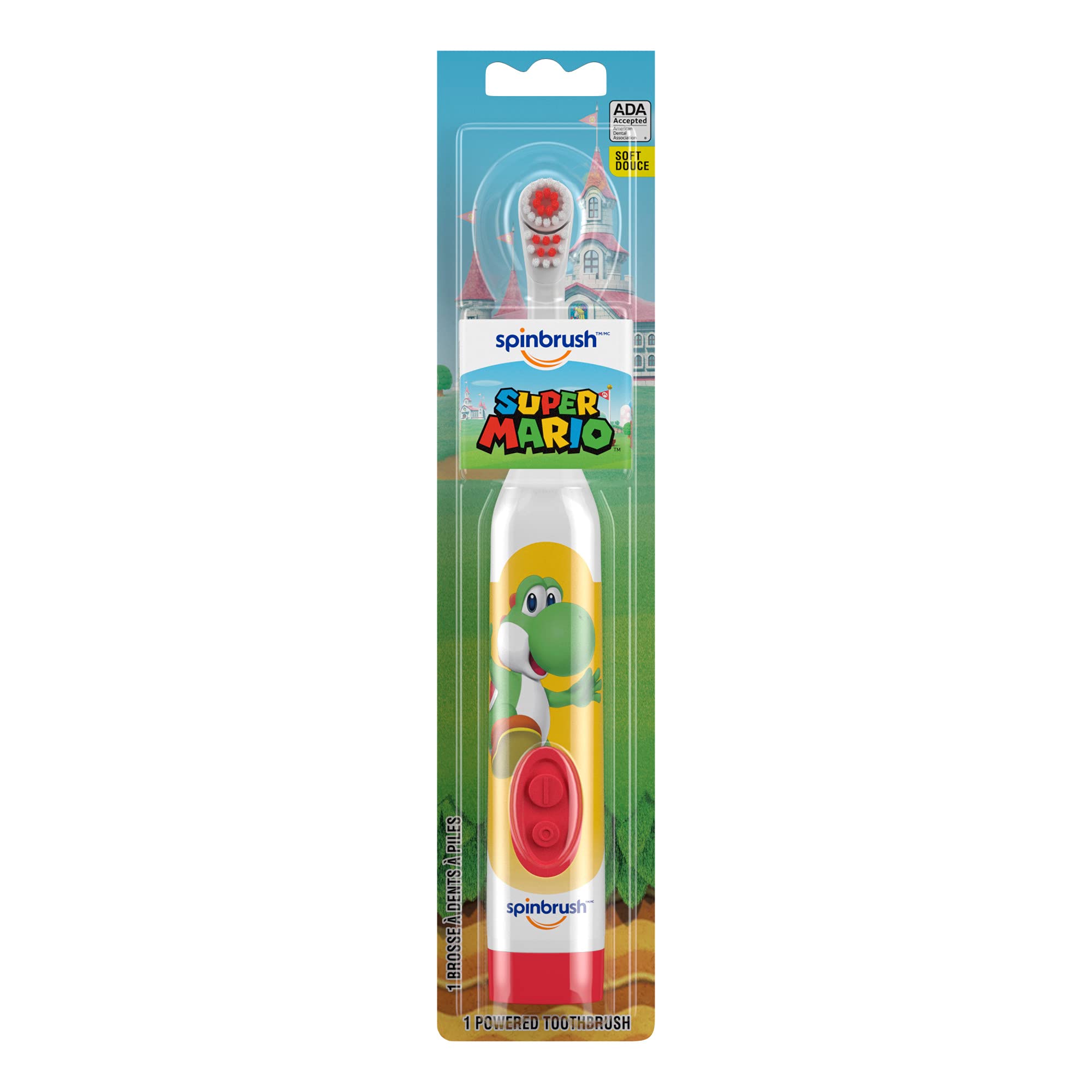 Super Mario Kid’s Spinbrush Electric Battery Toothbrush, Soft, 1 ct, Character May Vary