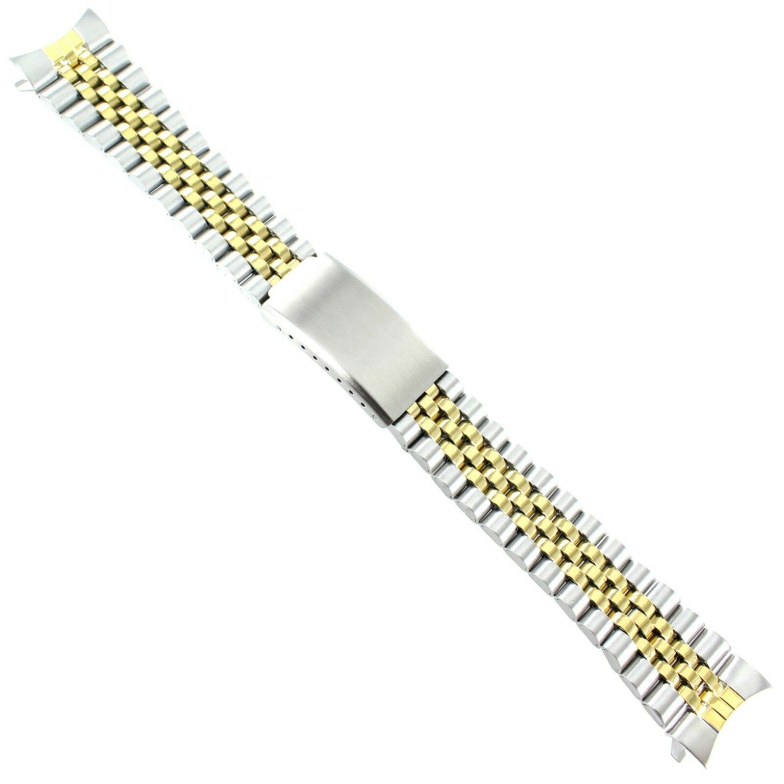 20mm Milano Stainless Gold Two Tone Jubilee Style Fold Clasp Curved Ends Mens Watch Band 1402TC Long