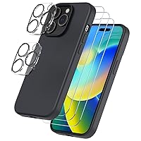 Trianium [6 in 1 Designed for iPhone 14 Pro Case Silicone (Black), with 3 Pack Screen Protector + 2 Pack Camera Lens Protector, Bundle Protection Kit HD Tempered Glass Slim Cover 6.1 Inch 2022