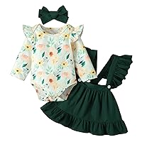 Newborn Infant Baby Girls Clothes Long Sleeve Floral Romper Tops Ruffle Suspender Outfits for (Green, 0-3 Months)