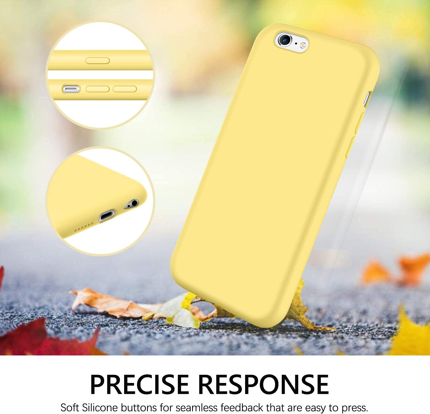 GUAGUA iPhone 6s Case iPhone 6 Case Liquid Silicone Soft Gel Rubber Slim Lightweight Microfiber Lining Cushion Texture Cover Shockproof Protective Anti-Scratched Phone Cases for iPhone 6/6S Yellow