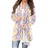 Womens Easter Cardigan Sweaters,Women's Long Sleeve Easter Egg and Bunny Printed Jacket Crewneck Trendy Cardigan