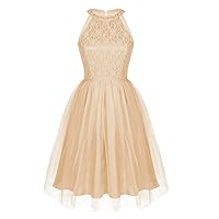 YiZYiF Women's Lace Floral Halter Short Formal Dress Sleeveless Weddind Cocktail Party Dresses