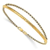 3mm 14k Gold Polished Sparkle Cut Black Crystal Chain Cuff Stackable Bangle Bracelet 7 Inch Jewelry Gifts for Women