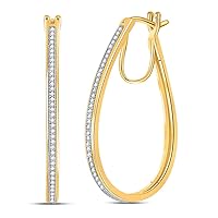 The Diamond Deal 10kt Yellow Gold Womens Round Diamond Oblong Hoop Earrings 1/4 Cttw