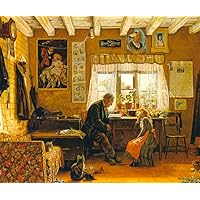 TopVintagePosters Cottage Home Grandfather Reads To Girl Cat Frugality 1891 By William Snape Reproduction (11” X 14” Image Size Canvas)