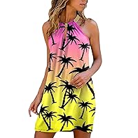 Summer Dresses for Women 2024 Floral Hollow Out Halter Neck A-Line Dress Cold Shoulder Casual Beach Mini Sundresses