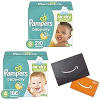 Diapers Size 3, 210 Count - Pampers Baby Dry Disposable Baby Diapers with Diapers Size 4, 186 Count and Amazon.com Gift Card in a Mini Envelope