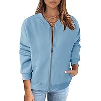 MEROKEETY Womens Long Sleeve Zip Up Sweatshirts Jackets Casual Loose Outwear with Pockets