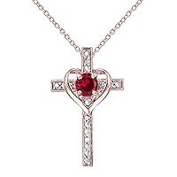 SwaraEcom 14k White Gold Plated 0.40 Ct Round Cut Cubic Zirconia Heart Cross Pendant Necklace