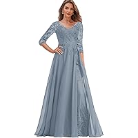 Mother of The Bride Dresses Applique - Chiffon Long Wedding Guest Dresses 3/4 Sleeves