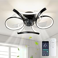 Ceiling Fans with Lights and Remote, Dimmable Low Profile Ceiling Fan, Flush Mount Bladeless Ceiling Fan, Stepless Color Temperature Change and 6 Speeds