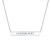 Bling Jewelry Personalized Message Initials Simple Geometric Minimalist Engravable 3 Sided Tube Horizontal Bar Name Plated Pendant Necklace For Women Teen .925 Sterling Silver