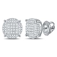 The Diamond Deal Sterling Silver Mens Round Diamond Cluster Earrings 1/2 Cttw