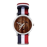 Molecule Atom IconWooden Wrist Watch Adjustable Nylon Band Outdoor Sport Work Wristwatch Easy to Read Time