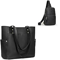 S-ZONE Genuine Leather Tote Bag Bundle with Sling Bag for Women Men RFID Blocking Crossbody Shoulder Backpack Purse Daypack Outdoor Travel