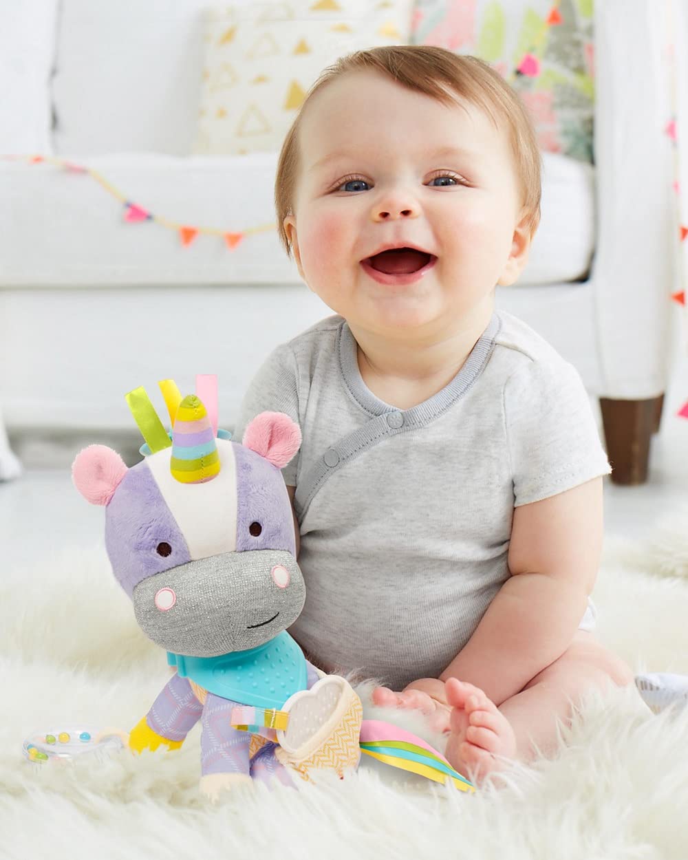 Skip Hop Bandana Buddies Baby Activity and Teething Toy with Multi-Sensory Rattle and Textures, Unicorn