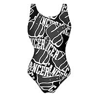 FCK Cancer Big Middle Finger One Piece Swimsuit for Women Tummy Control Bathing Suit Slimming Backless Swimwear