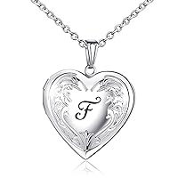 YOUFENG Locket Necklace that Holds Pictures Initial Alphabet A-Z Letter Pendant Necklace Platinum Plated Gifts for Women