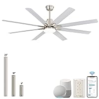 Sofucor 66 Inch Ceiling Fans with Lights Remote Control Dimmable Smart Control Ceiling Fan with 6-Speed DC Motor Reversible Modern Industrial White Ceiling Fan for Home Office Patios(8 Blades)…