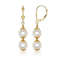 Jewelryweb 14k Yellow Gold White Freshwater Cultured Pearl Drop Earrings for Women (3-lengths)
