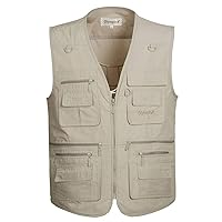 PEHMEA Mens Mesh Outdoor Work Safari Fishing Travel Photo Cargo Vest Multi Pockets Breathable Waistcoat Jacket