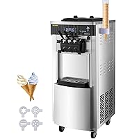 Commercial Soft Ice Cream Machine, 2200W Serve Yogurt Maker, 3 Flavors Ice Cream Maker, 5.3 to 7.4 Gallons per Hour Auto Clean LCD Panel for Restaurants Snack Bars, Stainless Steel
