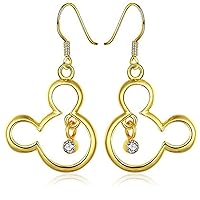 14K Yellow Gold Plated .925 Sterling Sliver Cubic Zirconia Mickey Mouse Fish Hook Earring For Women's Girls
